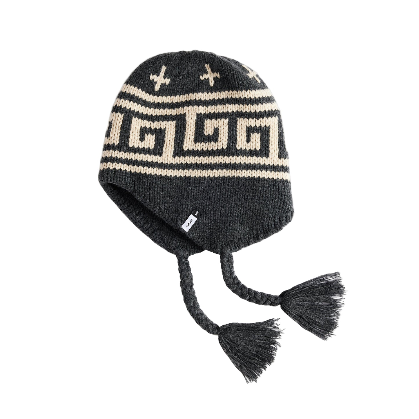 AUTUMN Beanie Niseko Ear Flap Char Grey Lines Snow Boutique
