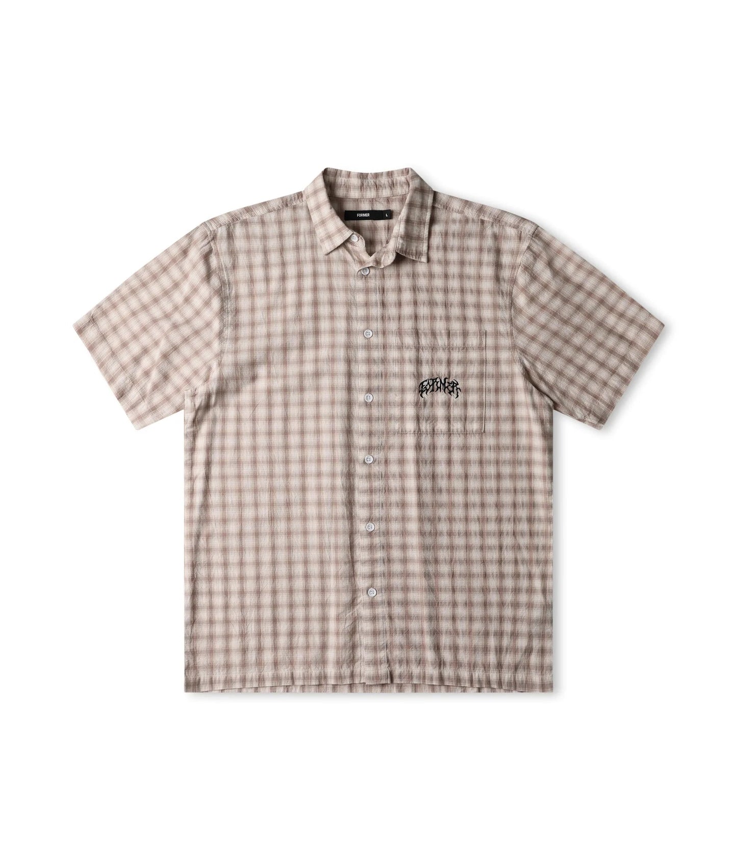 FORMER Manners Check SS Shirt Taupe Lines Snow Boutique