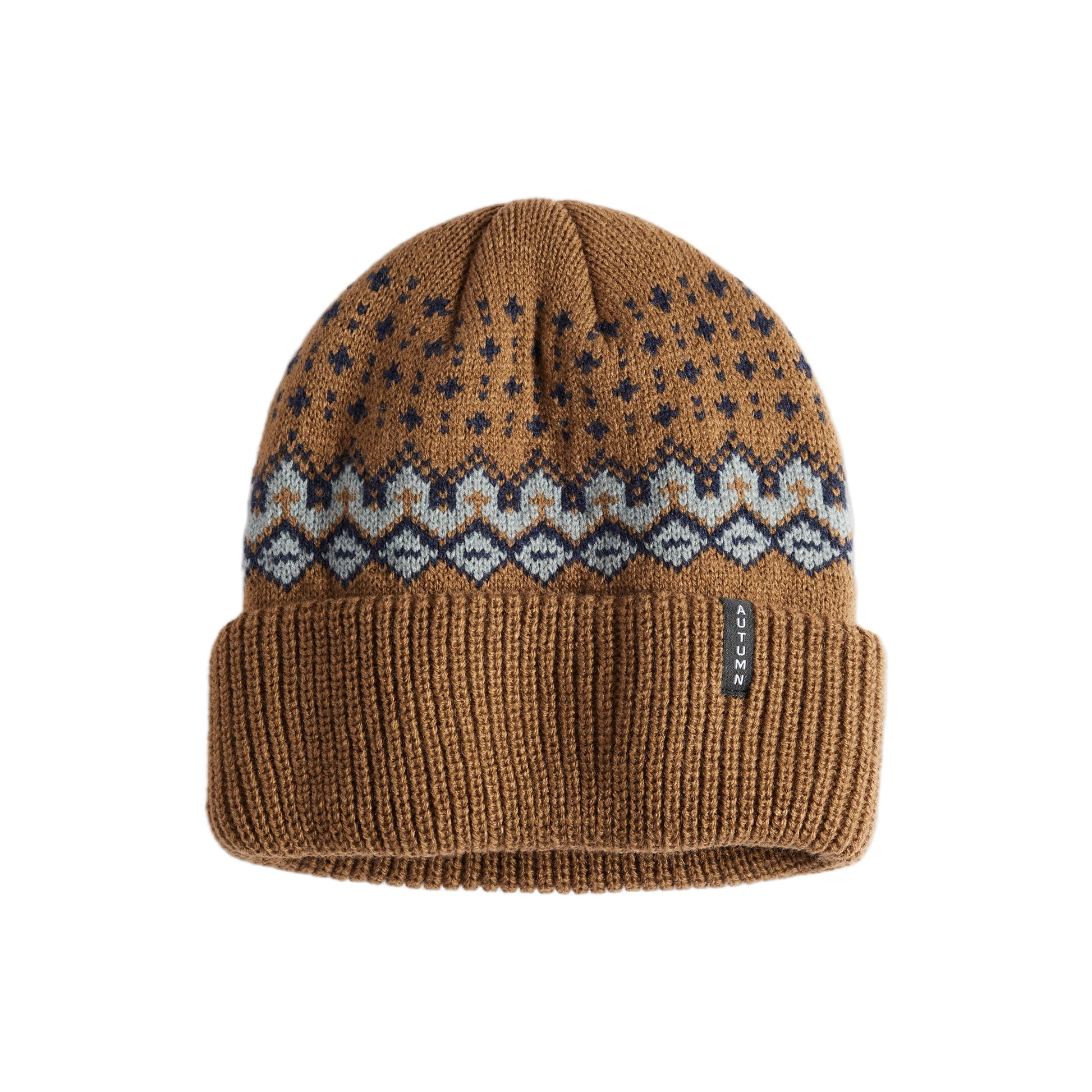 AUTUMN Beanie Fair Isle Light Brown Lines Snow Boutique