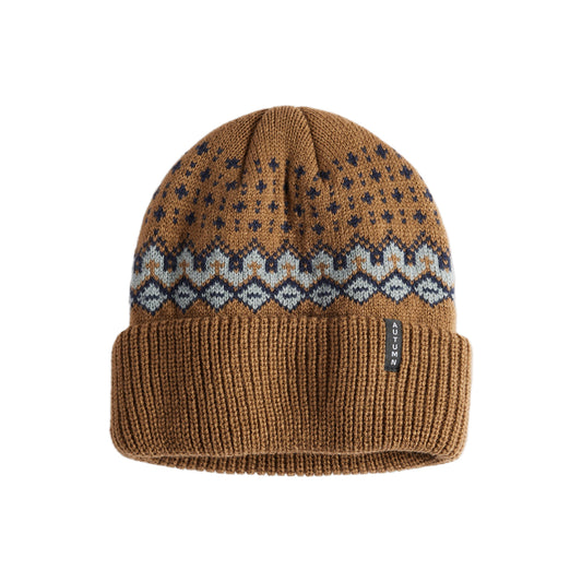 AUTUMN Beanie Fair Isle Light Brown Lines Snow Boutique