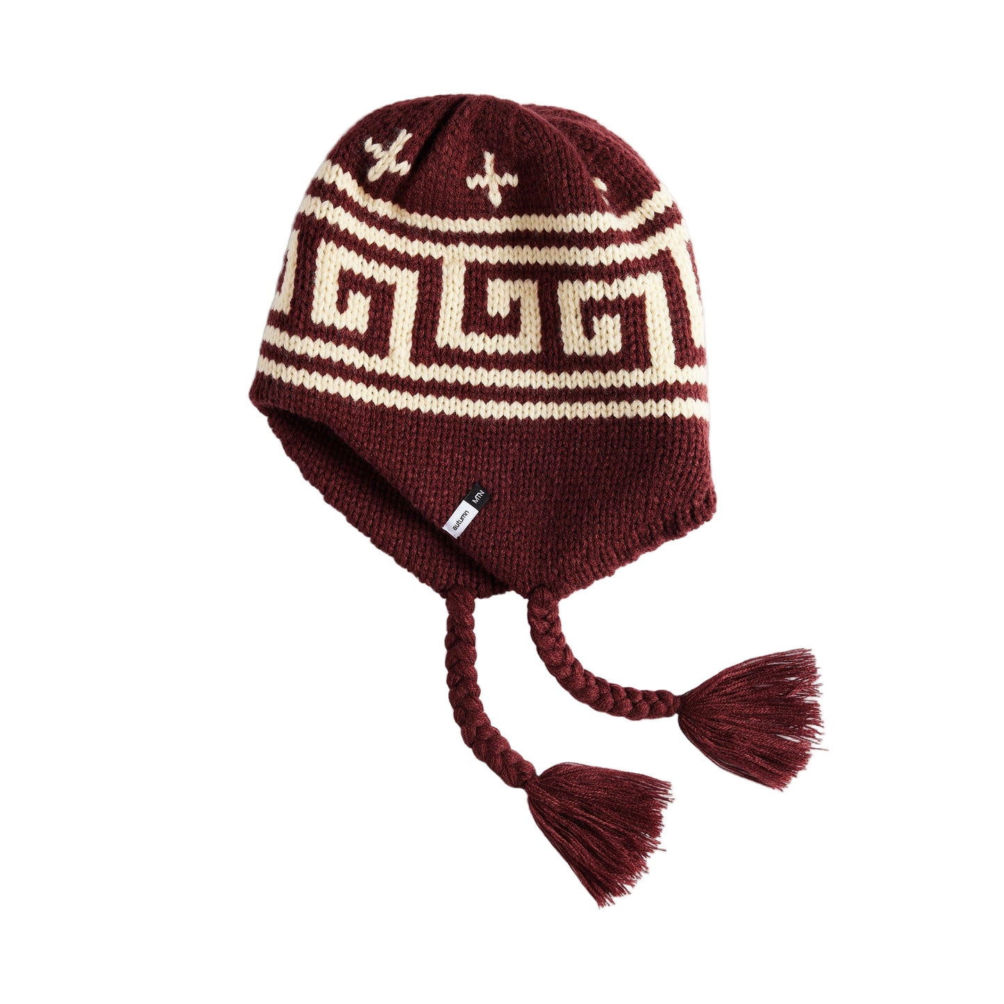 AUTUMN Beanie Niseko Ear Flap Burgundy Lines Snow Boutique
