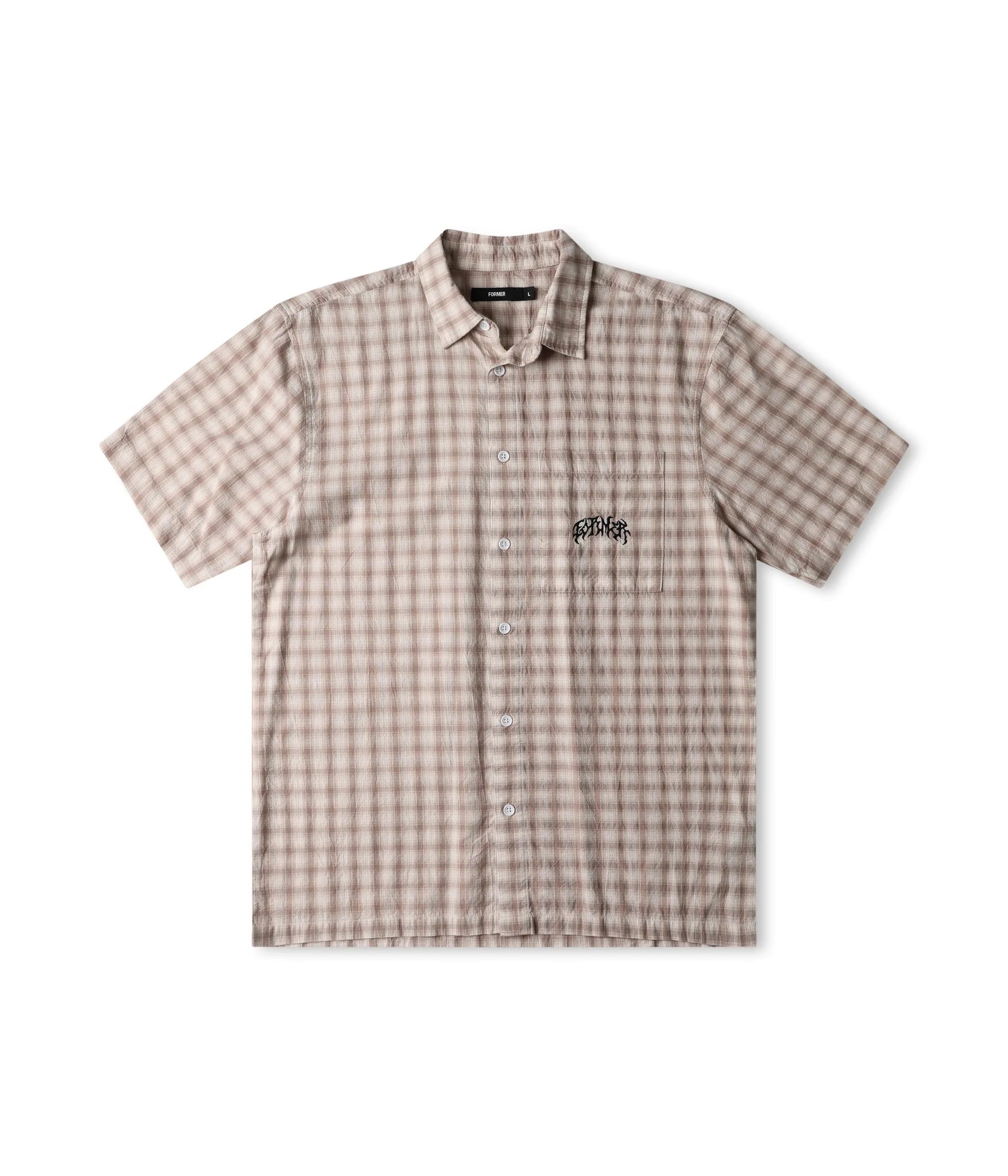FORMER Manners Check SS Shirt Taupe Lines Snow Boutique